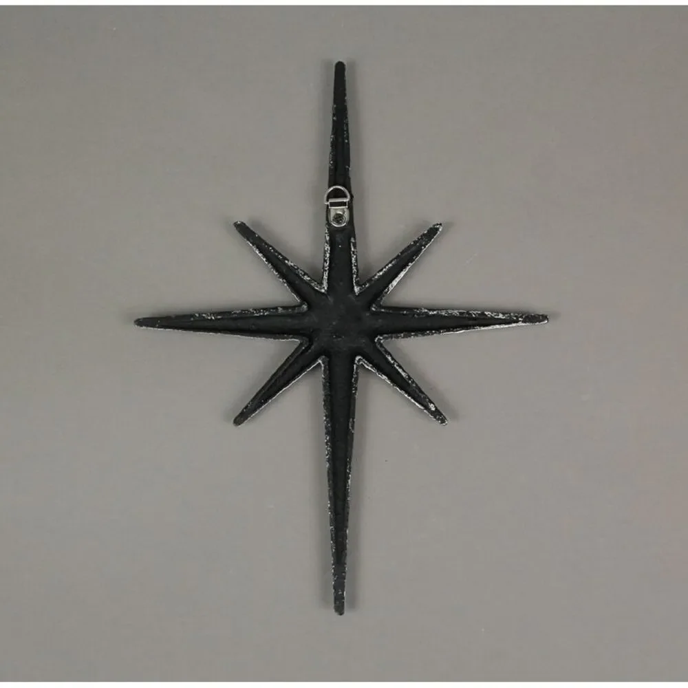 Set of 3 Large Metallic Silver Cast Iron 8 Pointed Star Starburst Wall Hangings